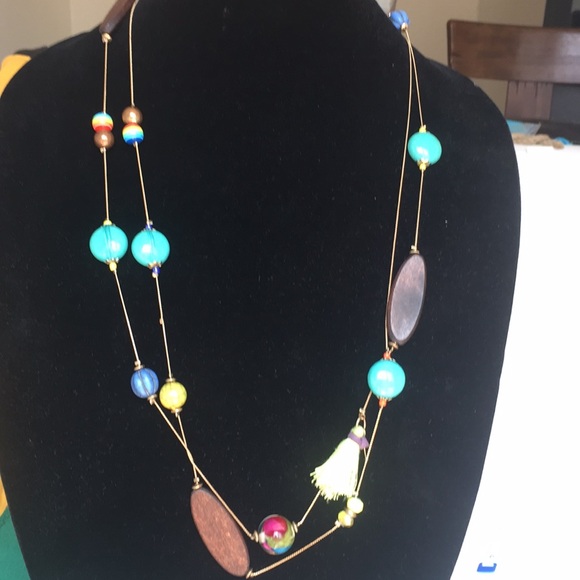 Colorful & 60 “ Long Glass, Wood & Chain Necklace - Picture 1 of 8